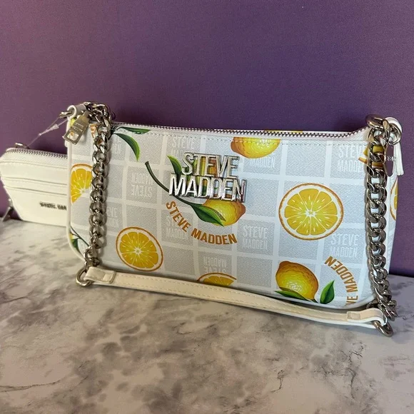 Steve Madden Lemon Print Shoulder Bag with Chain Accents and Coin Purse - Picture 9 of 13